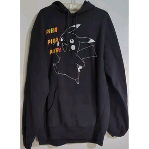 Pokemon Hoodie Unisex XL Black Fleece‎ Hooded Sweatshirt Pikachu Pullover Pika
